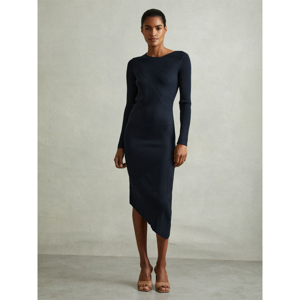 REISS JEM Knitted Asymmetric Midi Dress